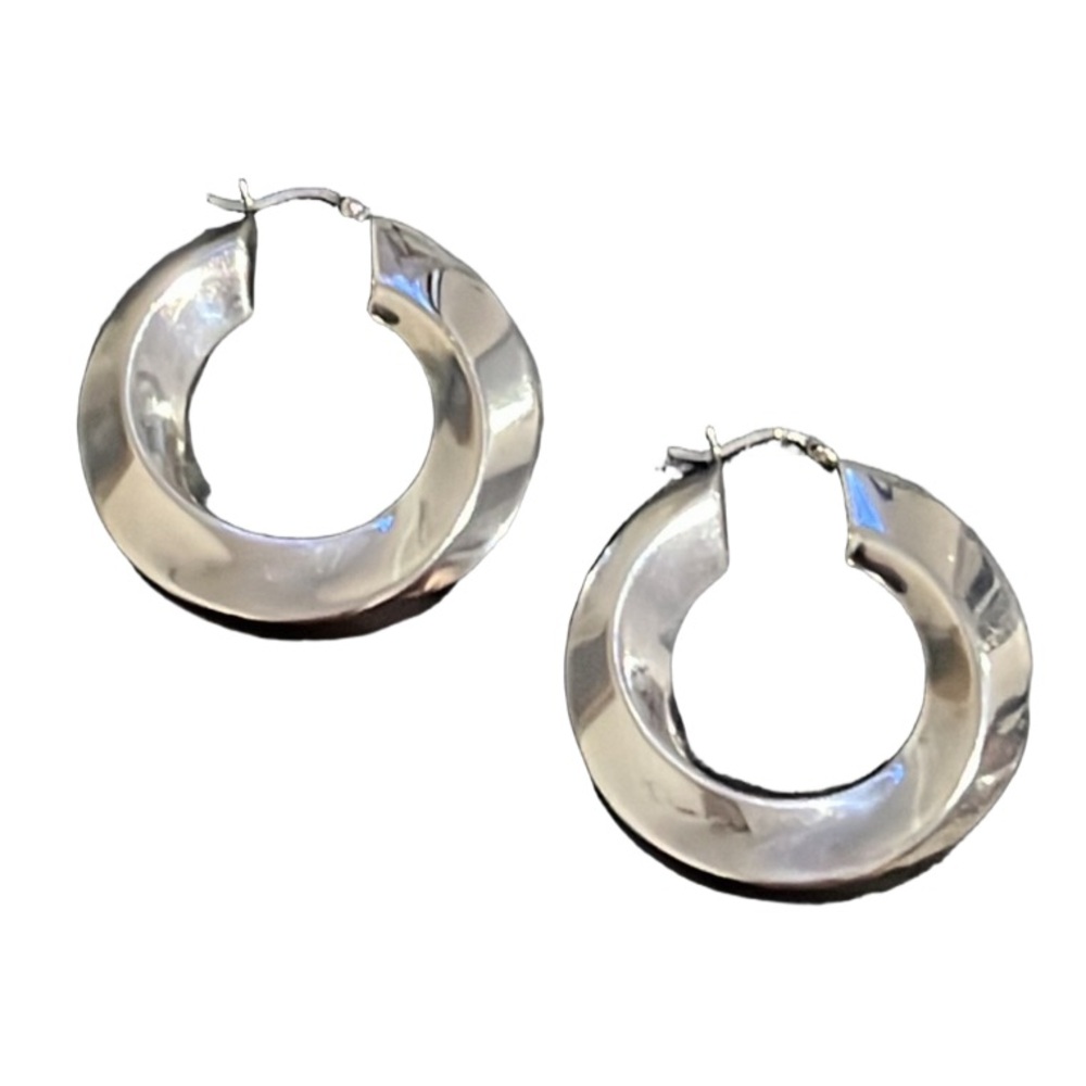 Sundance Sterling Silver Abstract Twisty Puff Chunky Hoop Earrings - Picture 3 of 14